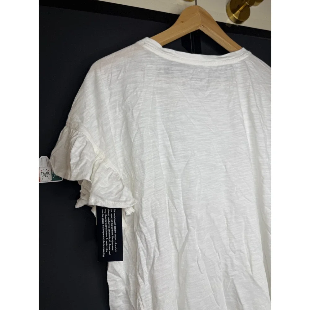 LOGO by Lori Goldstein Women's 100% Cotton Ruffle Sleeve Tee Alabaster #36# - Picture 12 of 12